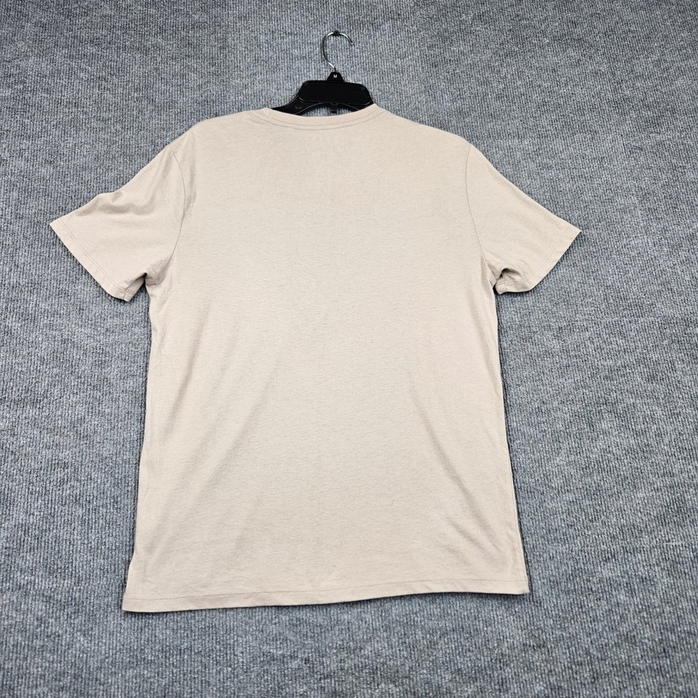 Guess Los Angeles Mens Small Tan Beige Embroidered Triangle Logo T-Shirt Cotton - Picture 2 of 4